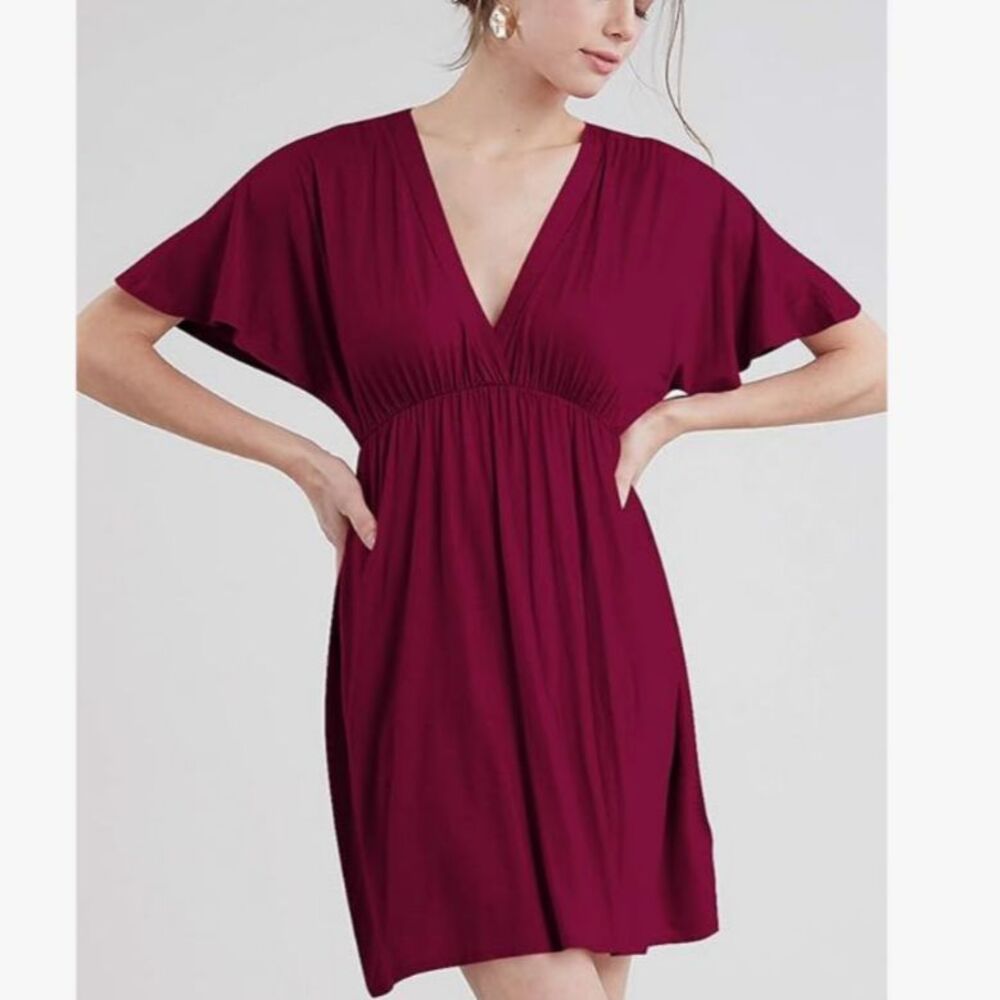 Lock & Love Red Midi Dress | Flowy V-Neck | Short Sleeve | NWT | 3X